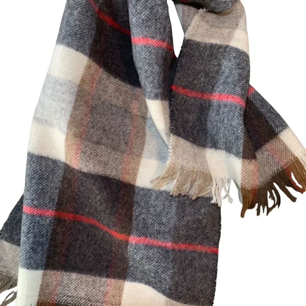 Vintage Bambergers Wool Tartan Plaid Preppy Old Money 11x71 Scarf Winter Warm